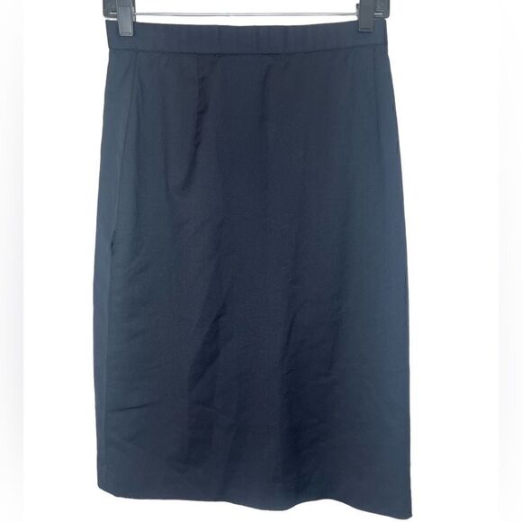 Burberry Navy Blue Vintage Burberry’s 100% Wool Academia Pencil Skirt Size 8 - Picture 1 of 12